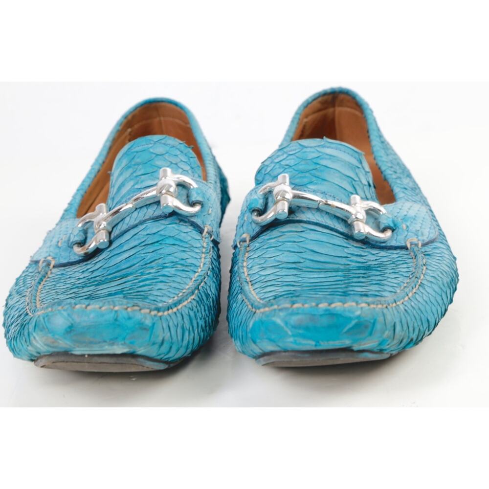 Salvatore Ferragamo Loafers 13 D Blue Python Snakeskin Gancini Bit Driving Shoes - Picture 10 of 16
